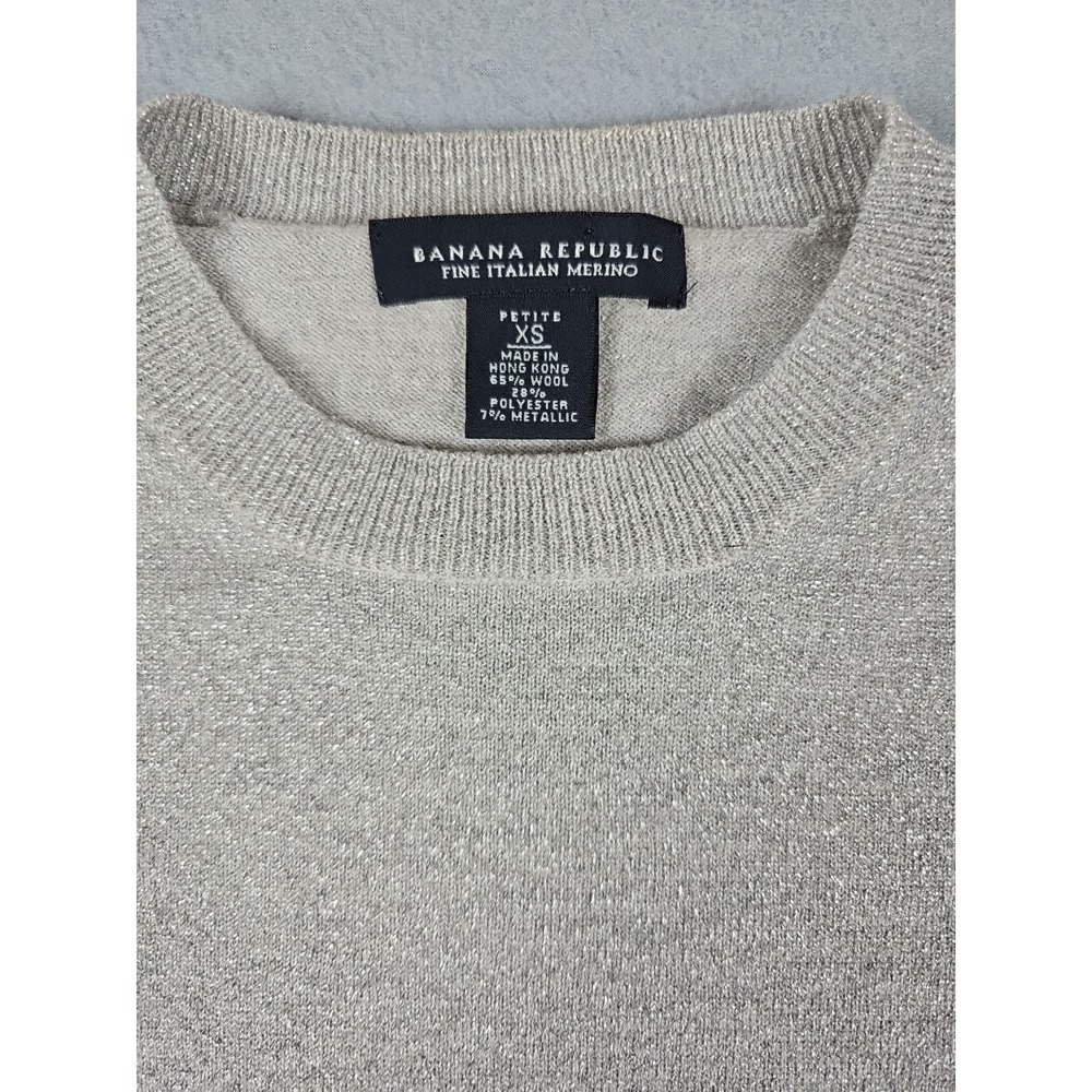 Banana Republic Women XS Petite Sweater Fine Italian Merino Wool Silver Metallic - Picture 2 of 9